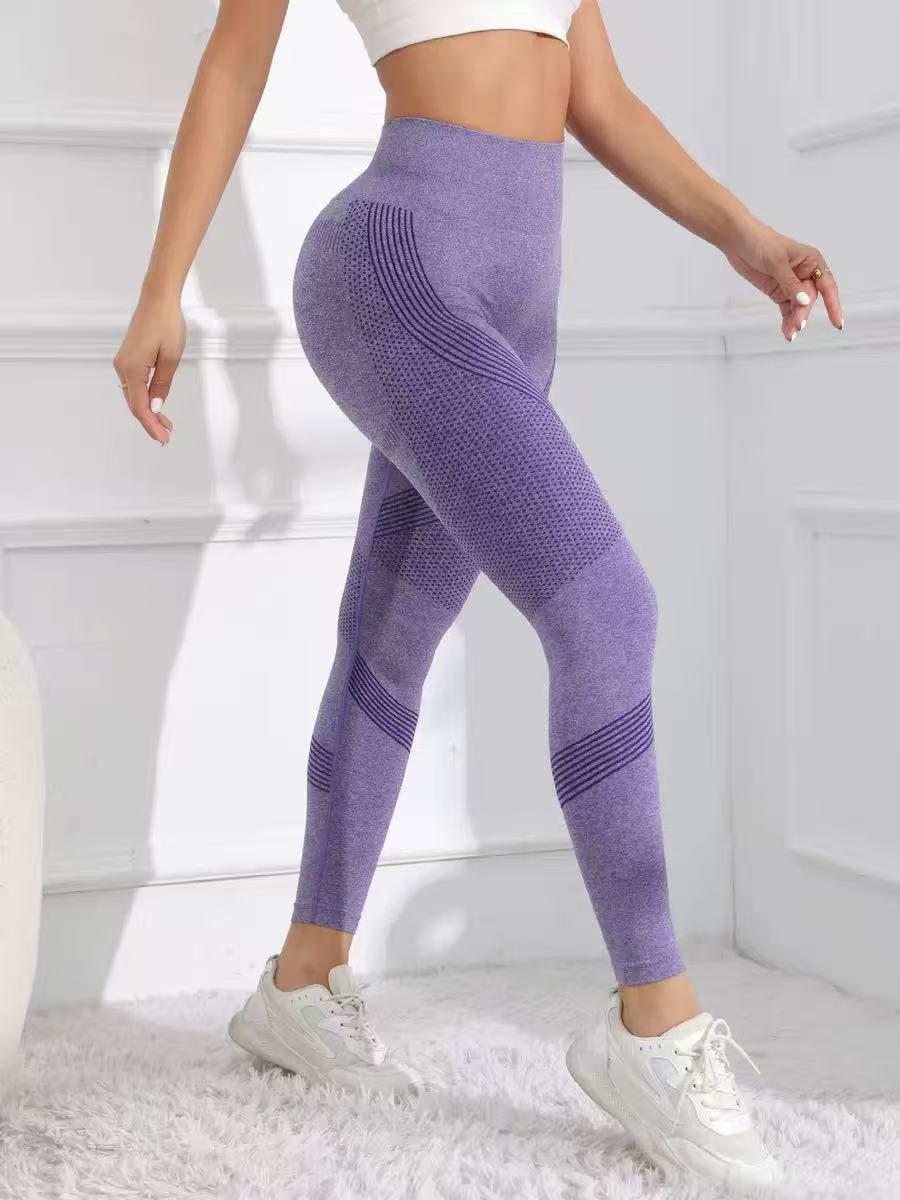 

Seamless High Waist Tummy Control Yoga Pants - Peach Butt Lifting Fitness Leggings Large фиолетовый