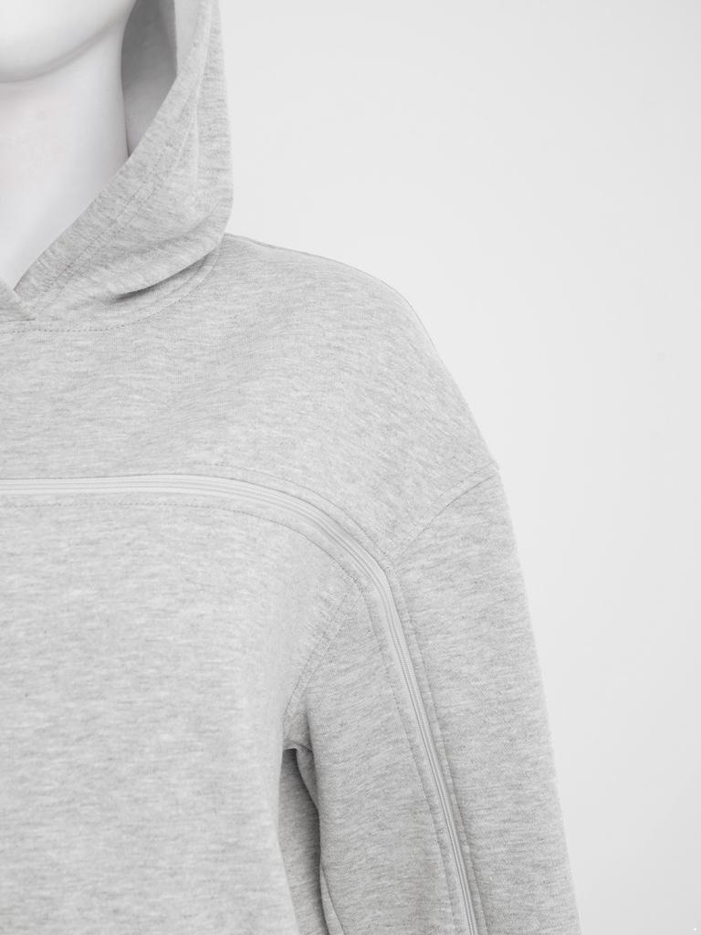 Women Fleece-Lined Adaptive Hoodie Full Arm Chest Access Long Sleeve Pullover Sweatshirt with Pocket for Dialysis Recovery