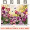 2D Pastel Tulip Garden Backdrop Floral Butterfly Photo Studio Background