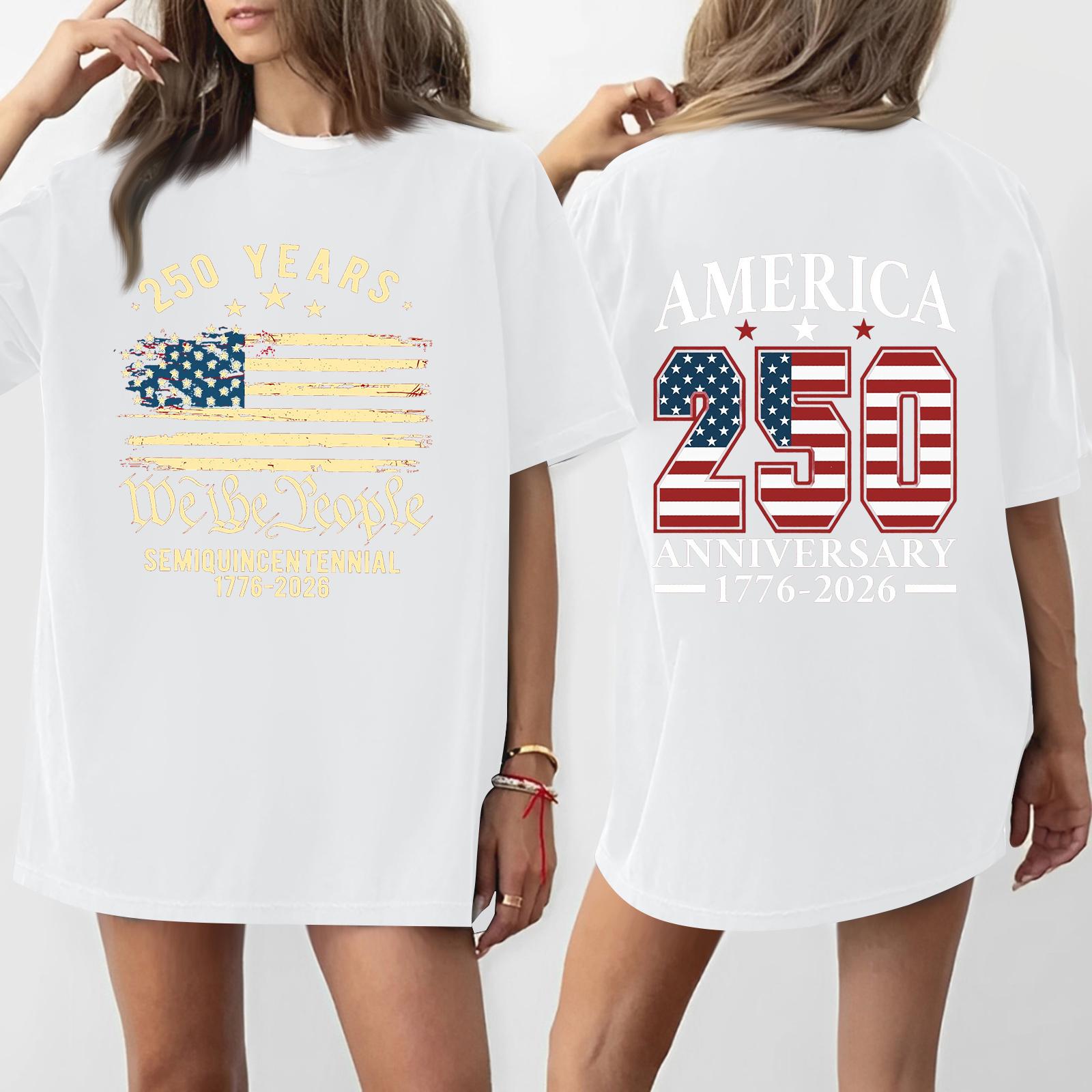 

Women s Casual Independence Day 250 Anniversary Printed T-shirt Round Neck Pullover Short Sleeve Top XL білий