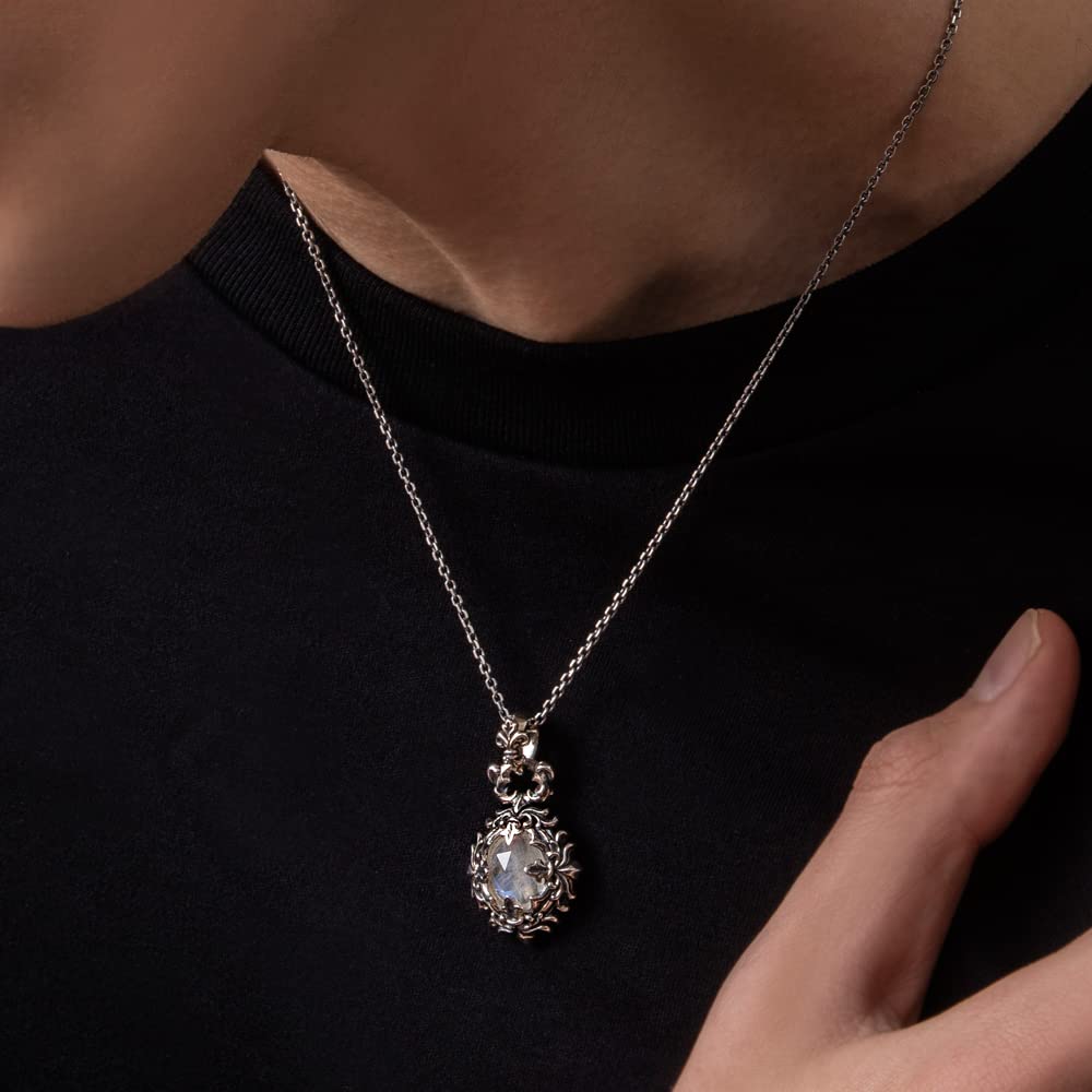 Artemis Classic Rose Cut Blue Moon Pendant (acp0361) - Men's Silver Accessory, 925 Sterling Silver with Moonstone
