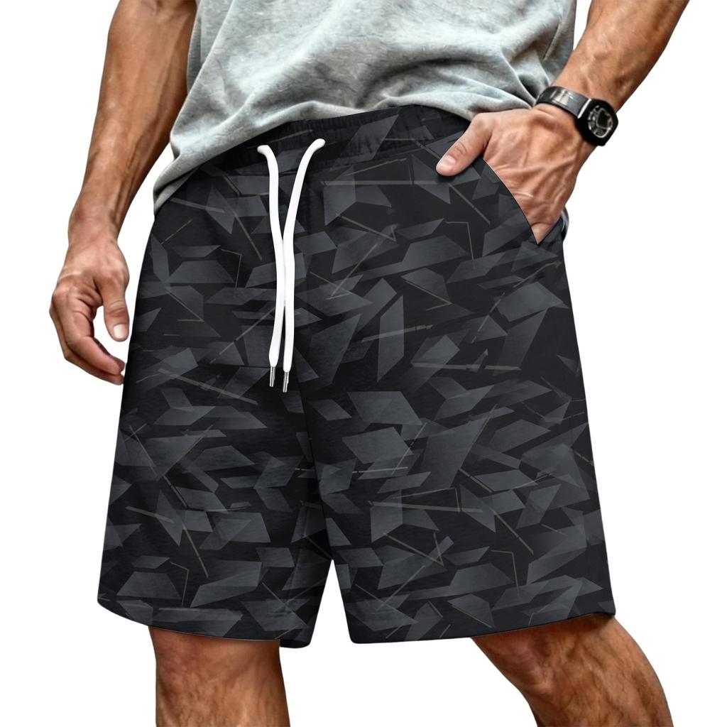 Men Casual Drawstring Waist Athletic Shorts Relaxed Fit Lightweight Breathable Fabric Gradient Print Elastic Waistband