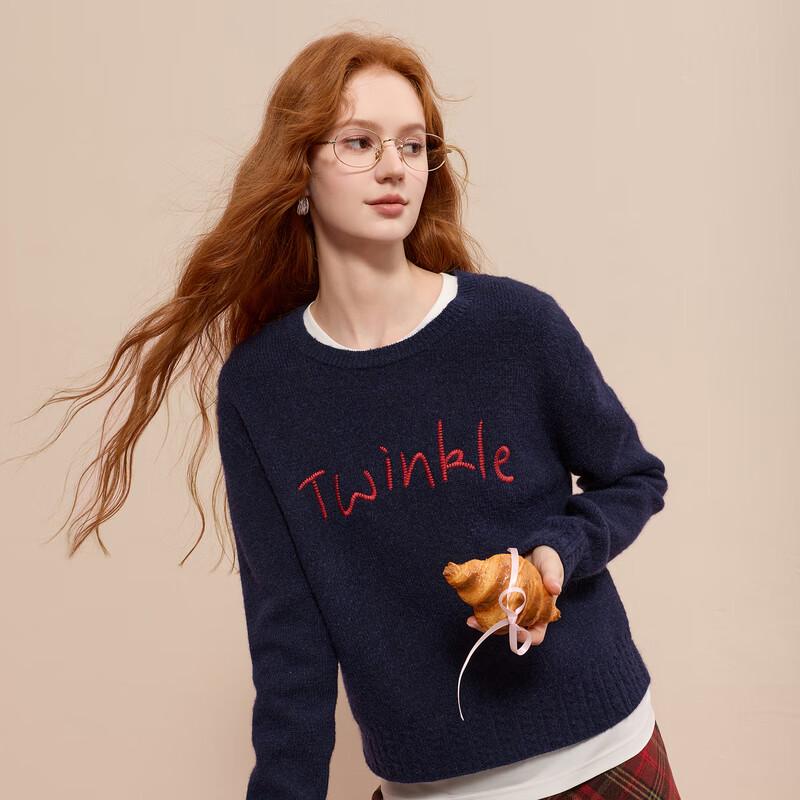 Sancai 2025 Winter Letter Embroidery Loose Knit Sweater