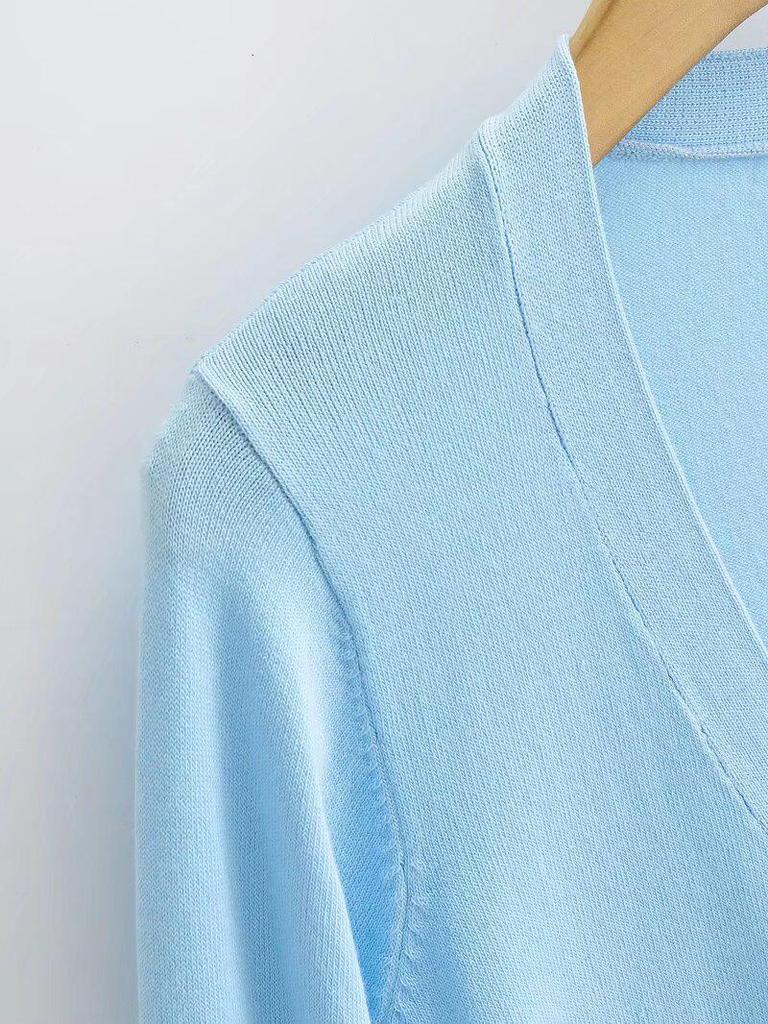 Spring French Academy V-Neck Long-Sleeve Sweater - Casual, Single-Breasted with Pockets (XZ2165-26)