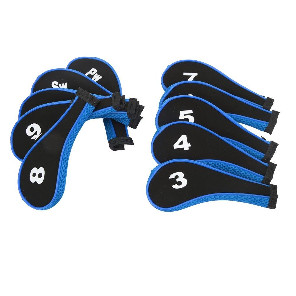 

10pcs Zippered Golf club head covers Number Printed Golf Club Cover Amateur golfers чорний/синій