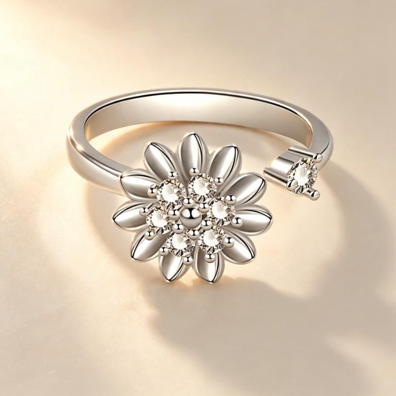 New Sunflower Rotating Ring for Women Rotatable sunflower ring with adjustable opening for stress relief