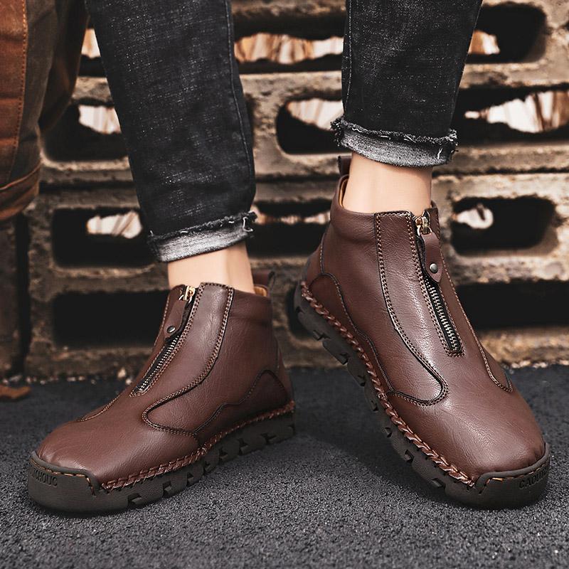Fashion Spring Autumn Winter Handmade Leather Boots Comfort Fur Casual Shoes Ankle Boots for Man Autumn Boot Zipper Design Driving Shoes