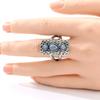 Vintage Inlaid Blue Stone Women's Ring Ethnic CopperColor Hand Carving Daily Wear Party Jewelry Anniversary Gift