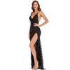 Sexy Women V Neck Maxi Sequin  Backless Split Cocktail Prom Gown Dress