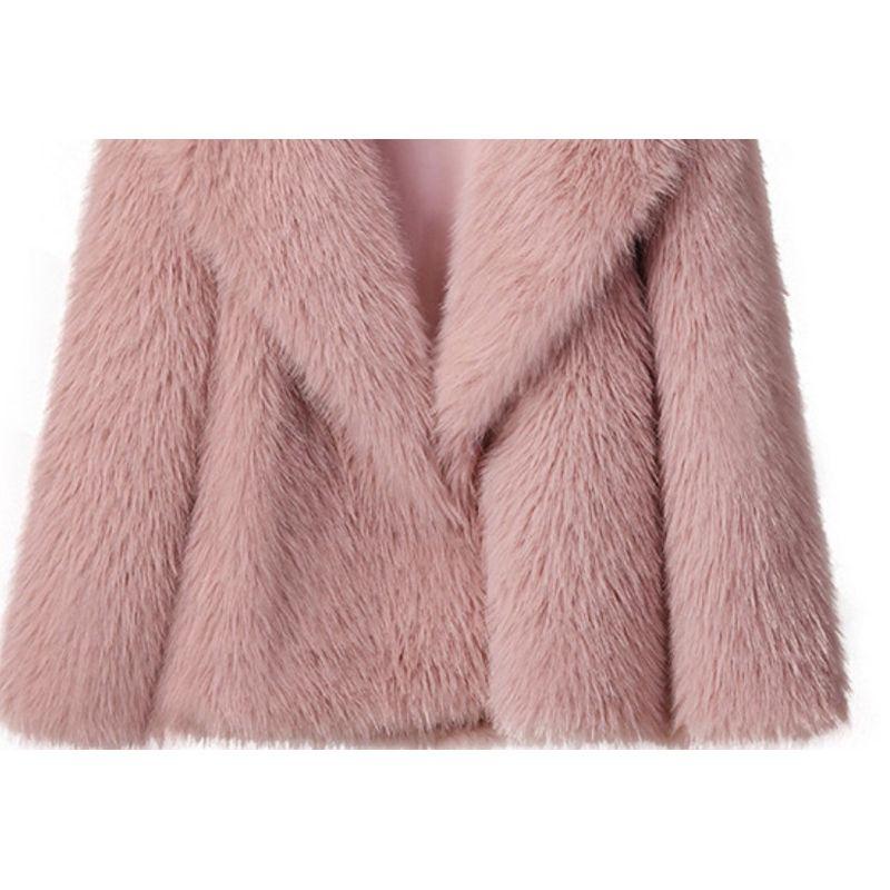 

European and American Large Lapel Artificial Fur Outerwear Short Fashion Wool Coat Fluffy Plush Women clothes Short Jacket Pink L
