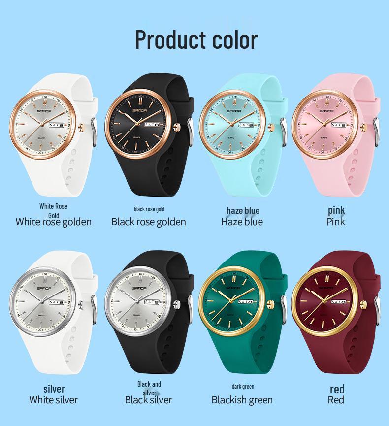 SANDA Student Quartz Wristwatch: Fashionable, Simple, Luminous, Waterproof, Versatile, Double Calendar