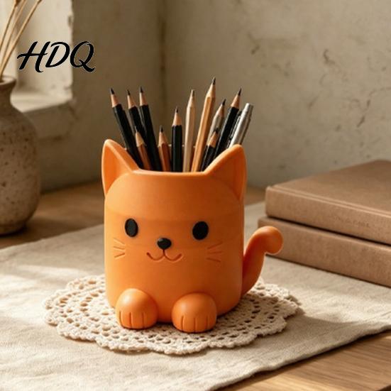 Odorless Pen Container Holder Cartoon Cat Shape Desk Organizer Smooth Surface Decorative