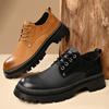 Autumn New Casual Fashion Men's Shoes Retro First Layer Cowhide Work Shoes Men's Wear-Resistant Low Top Platform Shoes
