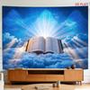 2D Flat - 2D Flat - A Tapestry Featuring a Large Or Small Design of a Shining Open Book Aesthetic, Perfect for Decorating Walls in Living Rooms, Medit