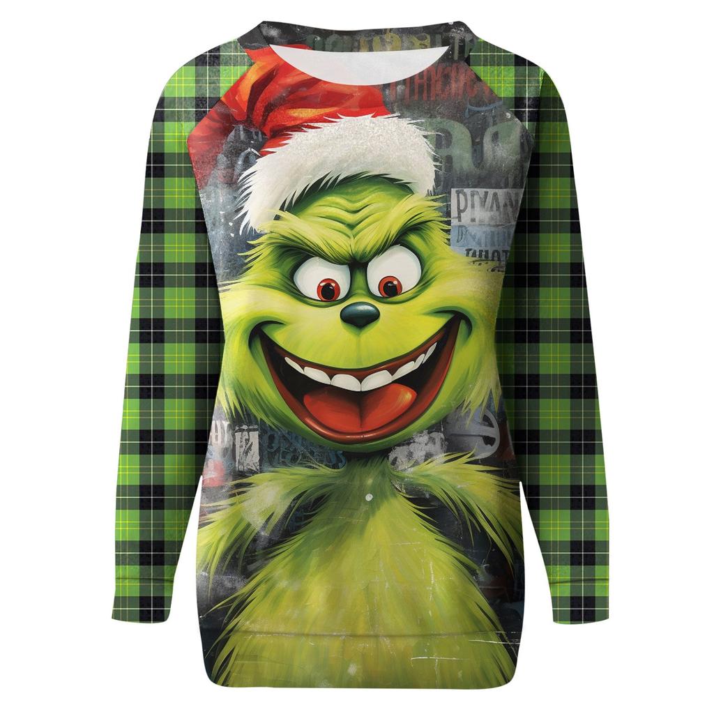 Damenmode, lässig, Rundhalsausschnitt, Langarm, Weihnachtsdruck, Raglanärmel, Sweatshirt-Oberteil