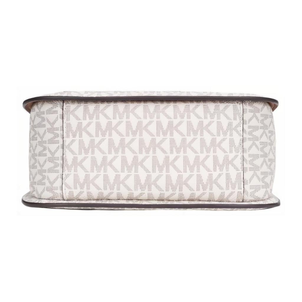Michael Kors Mk Emilia Classic Monogram Leather Saddle Bag Women Shoulder Bag Dark-Brown White 35S2GU5C1B-VANILLA