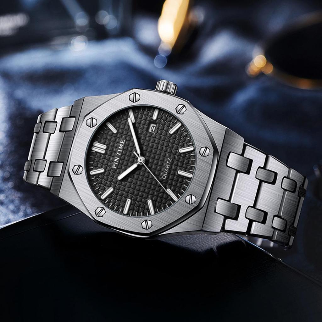 Men's Swiss Quartz Octagonal Steel Band Watch - Waterproof Model
