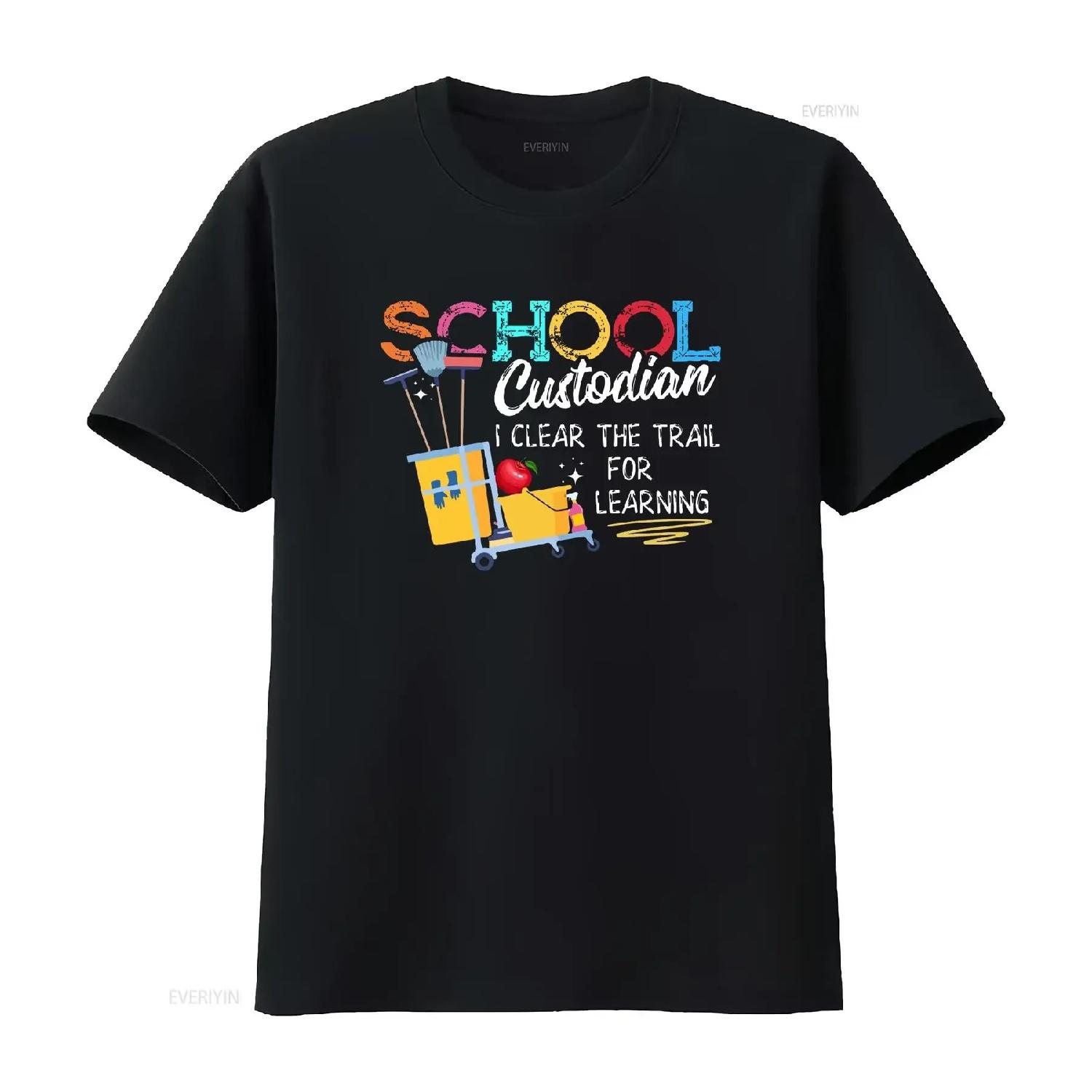

School Custodian Clear Trail Learning Janitor Appreciation T Shirt vintage Washed streetwear fashion Comfortable homme S чёрный