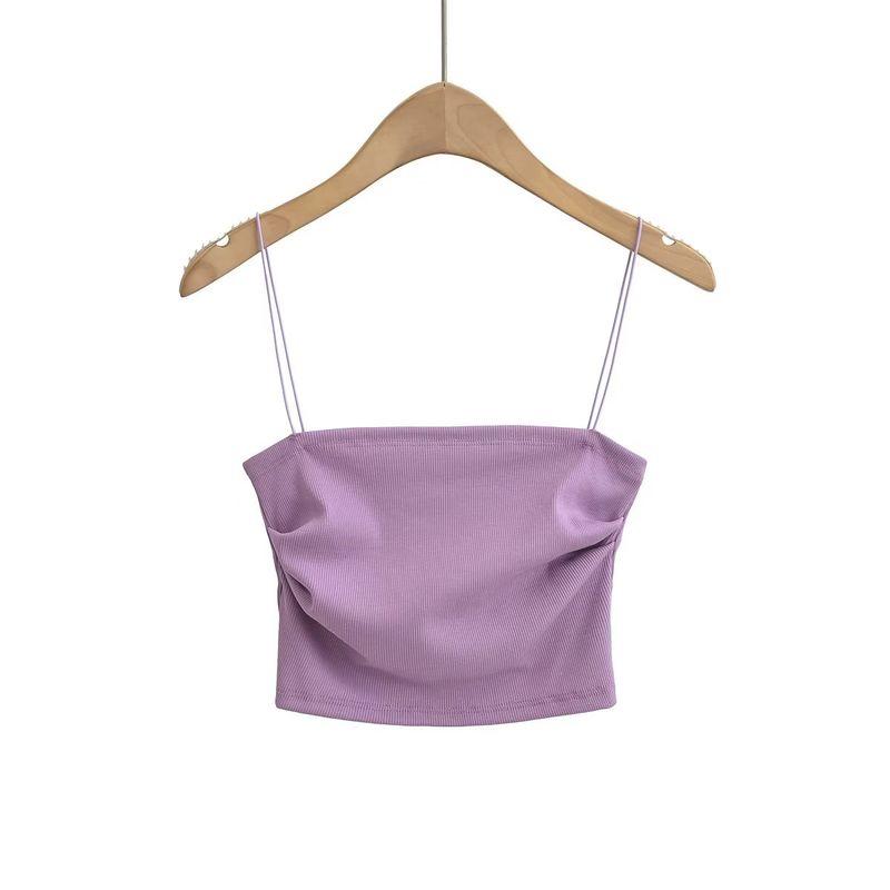 Summer Outwear Chest-Flattering Sexy Sling Women's Side Pleating Flat Vest Sleeveless Short Sexy Tops