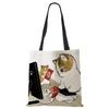 Cat Cartoon Canvas Shoulder Bag Women Print Harajuku Casual Shopping Tote Bag Reusable Large Capacity Folding Handbag CLE