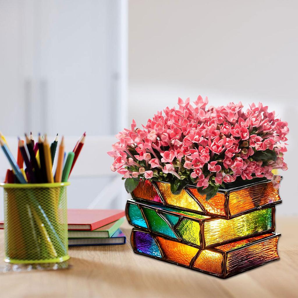 Literary Stacked Books Decorative Pot Succulents Planter With Drainage Goth Home Decors Office Gift