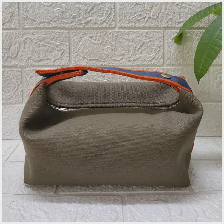 2025 Contrast Color Canvas Lunch Bag & Toiletry Cosmetic Handbag - Women's One-Shoulder Large Capacity