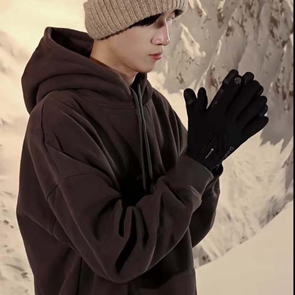 Anti-slip PU Anti-cold Mittens Soft Plush Thickened Gloves Gift Windproof Finger Mittens Skiing