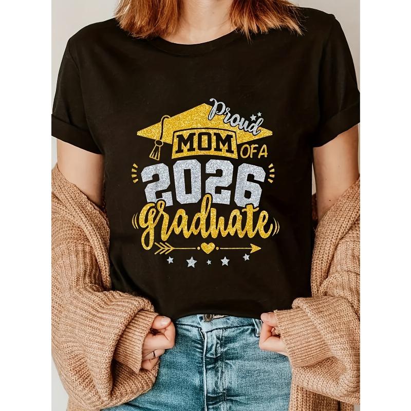 

T-Shirt Gift for Women - Class of 2026 Senior Year Celebration - Machine Washable Shirt with Golden Print - Regular Fit Crew Neck Short Sleeve 4XL