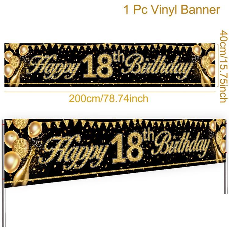 Gold Glitter Banner Happy Birthday Decoration 18 21 60 70 Years Old Birthday Party Banner Gold Black Birthday Decoration