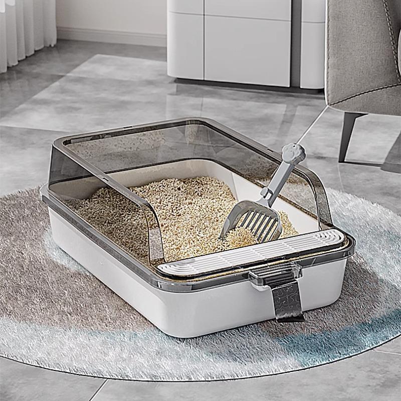 Large Cat Litter Box Semi-Enclosed Odor Control Pet Toilet Anti-Splash Ventilated Step Tray Premium Large Capacity Pet Potty