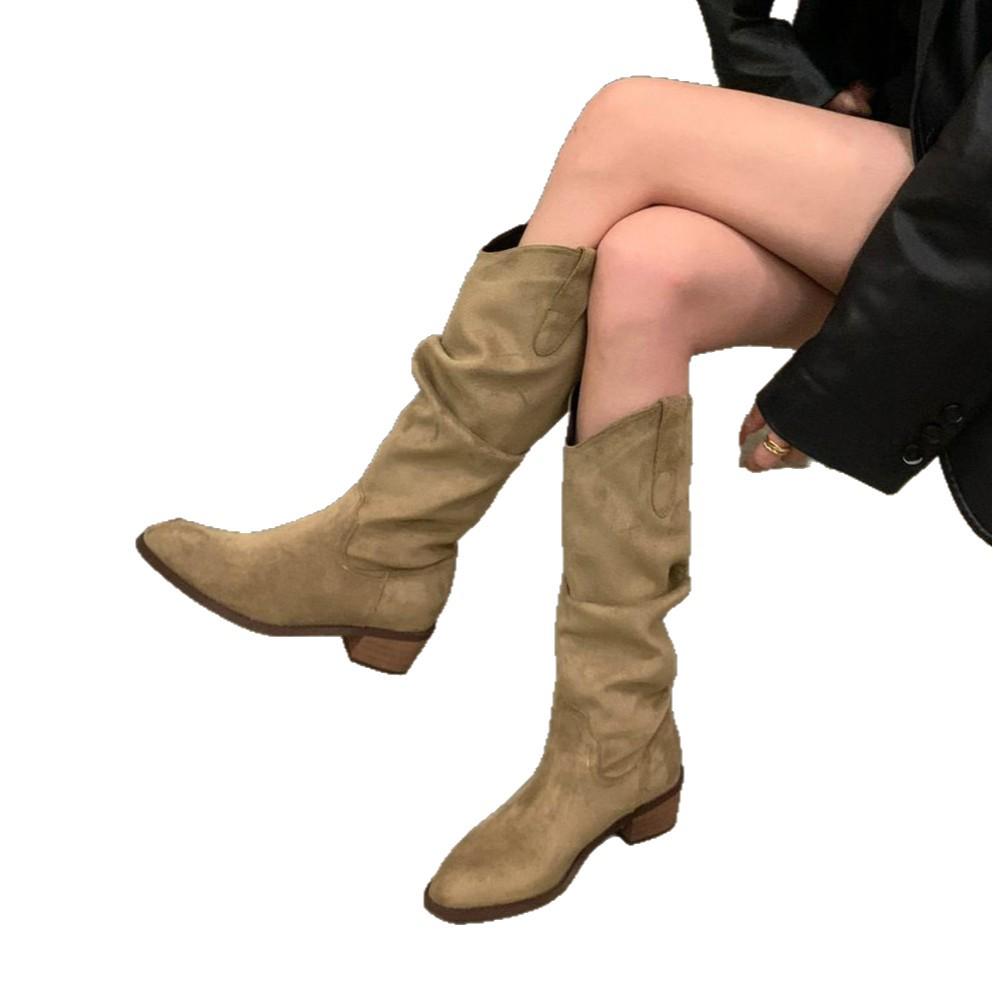 2025 Women's V-Mouth Slouchy Over-the-Knee Chunky Heel Boots for Autumn/Winter