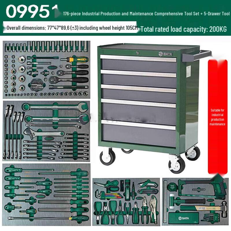 SATA 176-Piece Industrial Tool Set with 5-Drawer Cart