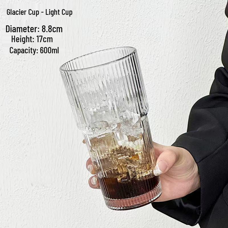 Large Capacity Glass Cup with Lid and Straw - Vertical Stripe Design for Juice, Coffee, or Water