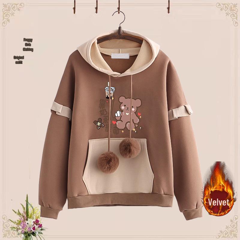 Podzimní/Zimní Sametová Zesílená Dvoudílná Sada pro Dívky (Věk 12-15): Mikina a ležérní sportovní oblečení