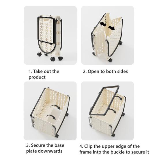 Folding Shopping Cart Collapsible Utility Cart with 360-Degree Swivel Wheels Lightweight Foldable Rolling Cart with Hooks for Grocery Shopping Laundry