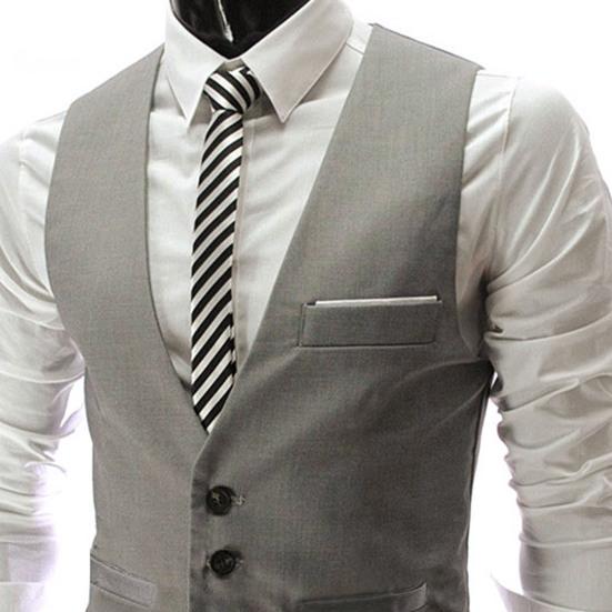 Draktvest Ermeløs Lommer Ensfarget Enkel Herre Formell Business Vest Arbeidsklær