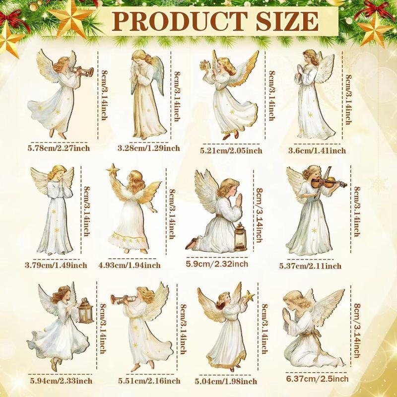 Vintage Christmas Angel Wooden Hanging Ornaments 12Pcs Rustic Wood Pendants for Xmas Tree Party Home Holiday Decor