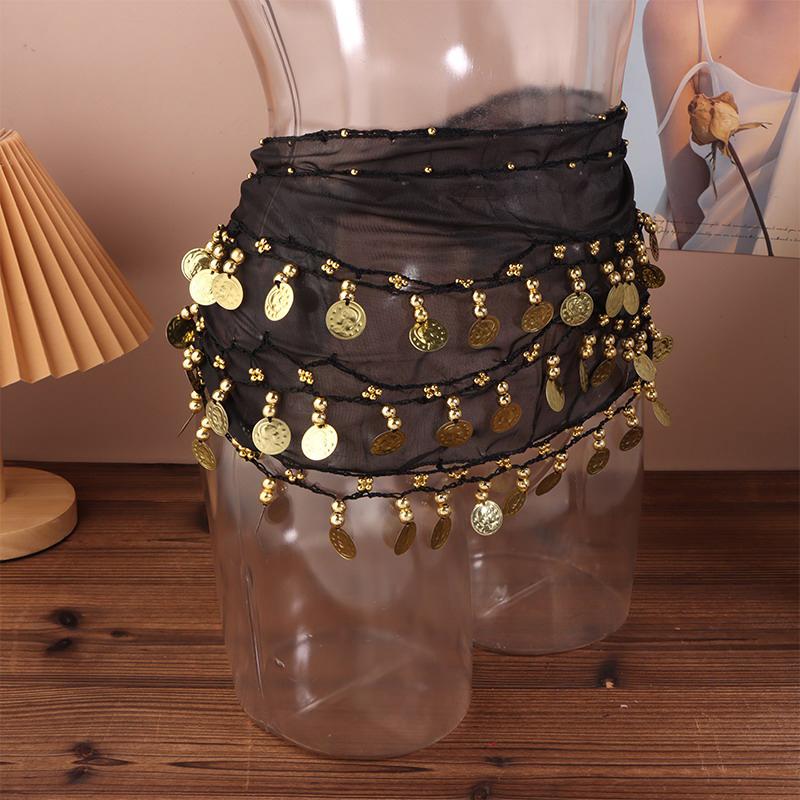 Belly Dance Waist Chain Costume Dance Hip Scarf With Golden Coin Decorative Waist Chain For Professional Dance Performances
