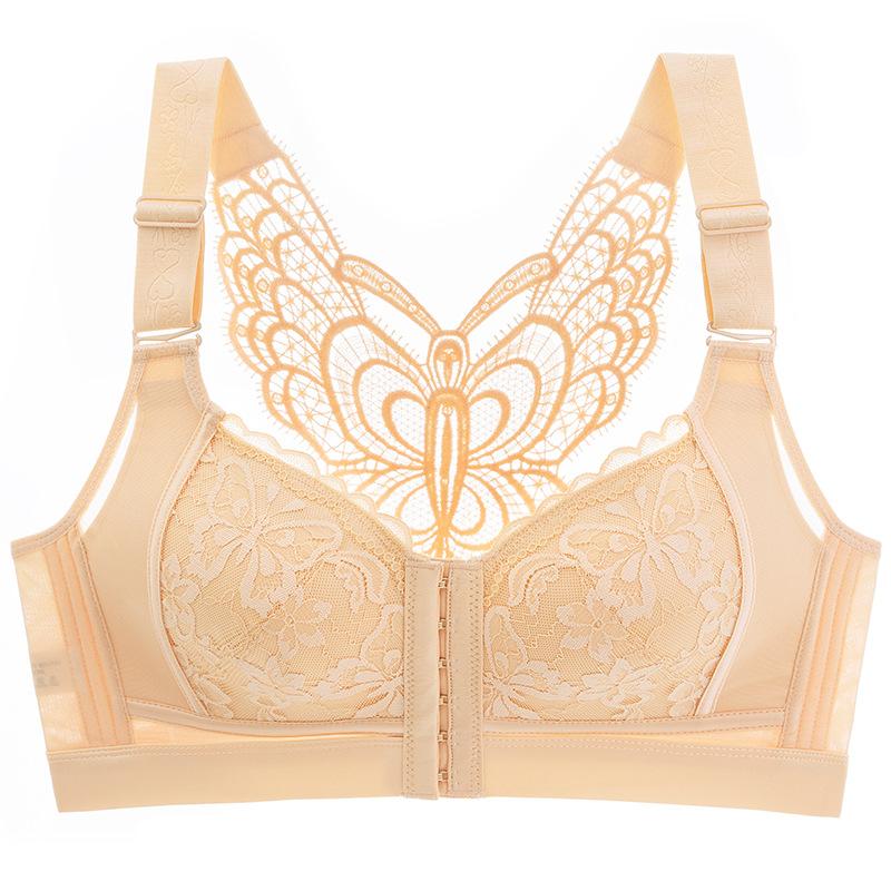 Front Buckle Seamless Underwear Thin Section Women's Big Breasts Small Beautiful Back Adjustable Large Size Bra Gather and Close The Breast Bra