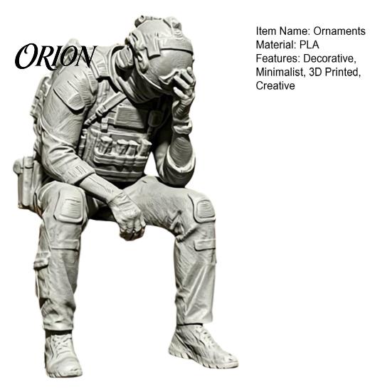 Bordkant Soldat Skulptur 3D Printet Figur Ornament, Siddende Taktisk Statue, Miniature Display Sjov Træt til Hylde Dekoration Skrivebords Tilbehør