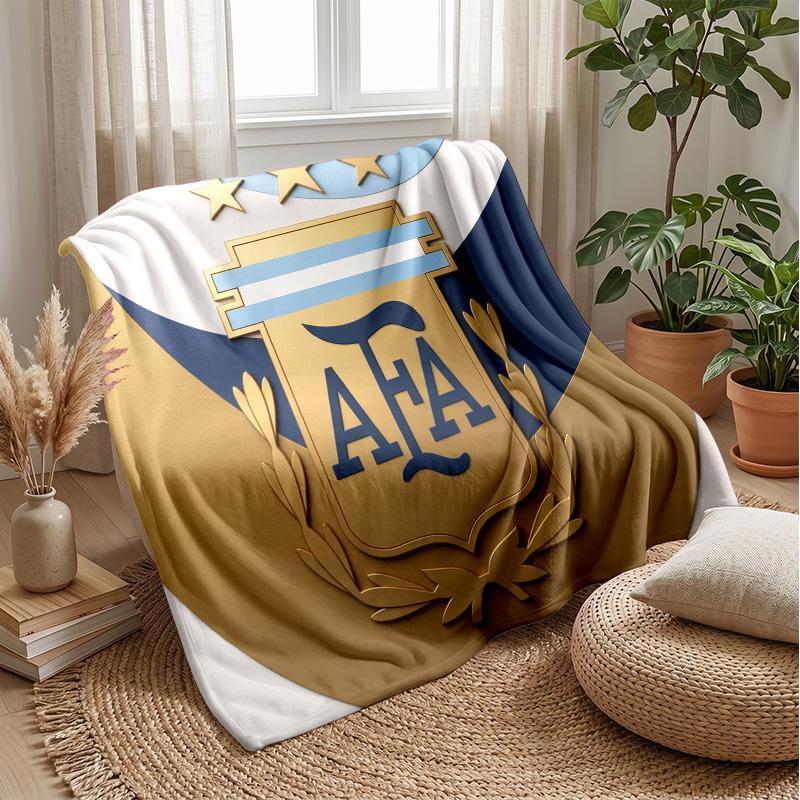Argentina Football Printed Flannel Blanket Skin Friendly Warm Decorative Throw for Indoor Couch Bed Daily Use