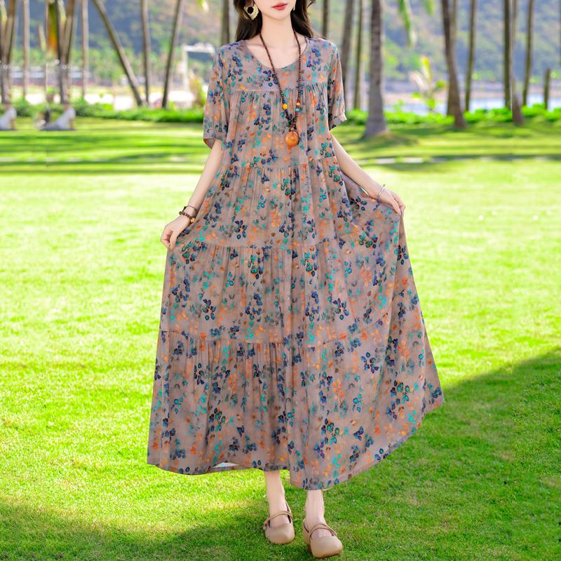 Elegant Long Dresses Summer Clothes Short Sleeve Casual Loose Women Dress