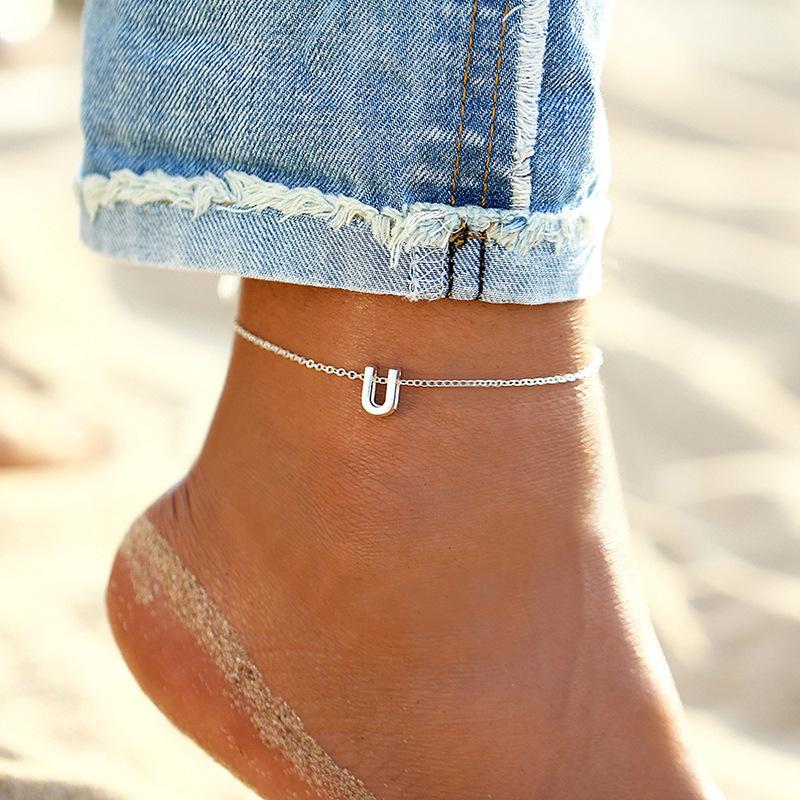 Shunquan Schmuck Neuer einfacher Stil DIY Englischer Buchstaben Fußkettchen Damen Personalisiert Custom 316 Edelstahl Anlaufbeständiges Fußkettchen