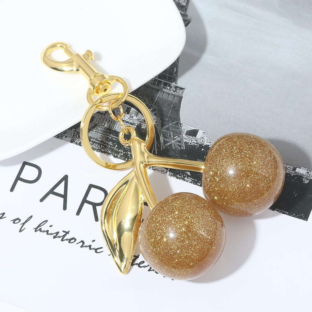 Delicious Exquisite Cherry Crystal Fruit Bag Charm Keychain Pink Cherry Keyring for Elegant Women Jewelry Accessories Gift