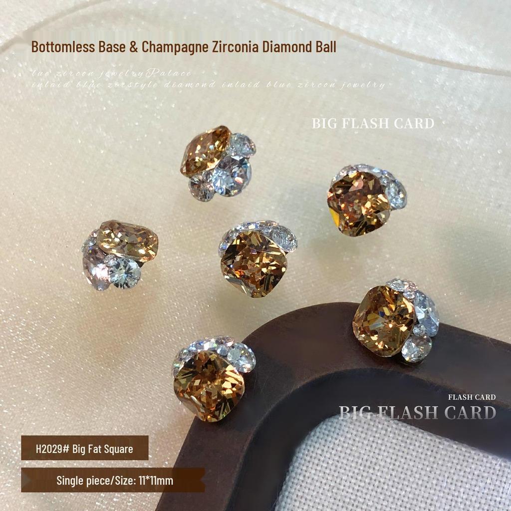 Champagne Bottomless Tray Zircon Nail Art Accessories - Super Flash Heart Dove Egg Stacked Drill Ball.