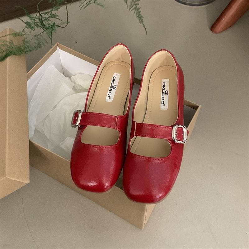 Fashion IPPEUM Mary Janes Shoes Black Women Ballet Flats Silver Buckle PU Leather Ballerinas Zapatos Mujer