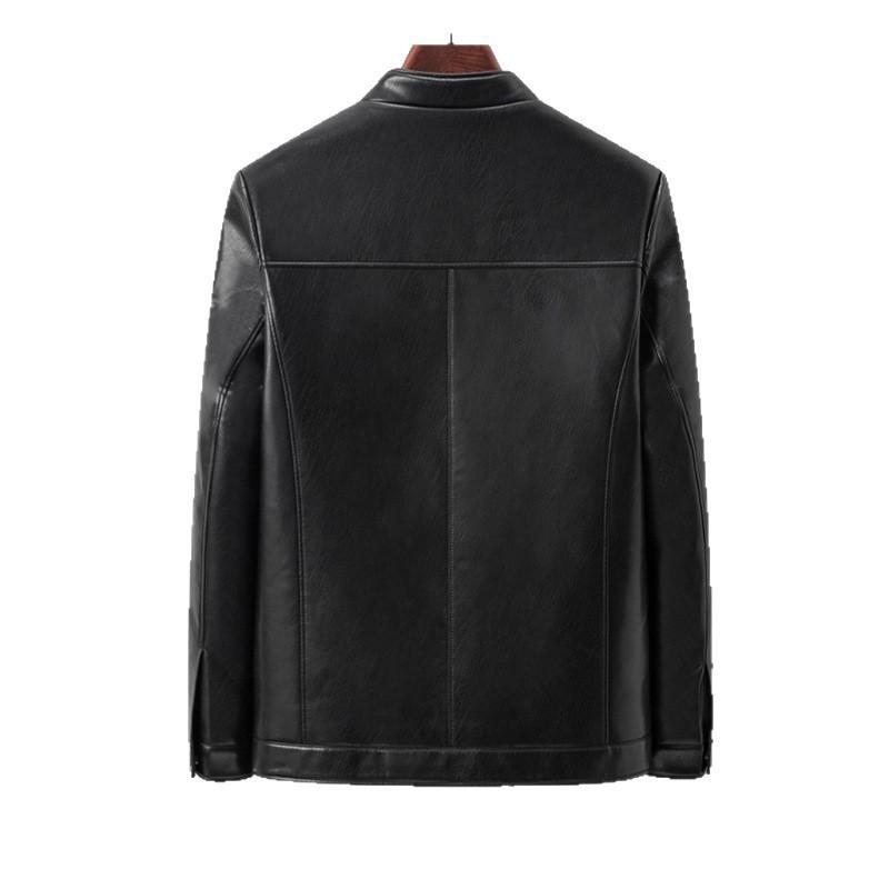 New winter velvet thickened leather jacket middle-aged men's stand-up collar casual leather jacket warm winter dad leather jacket