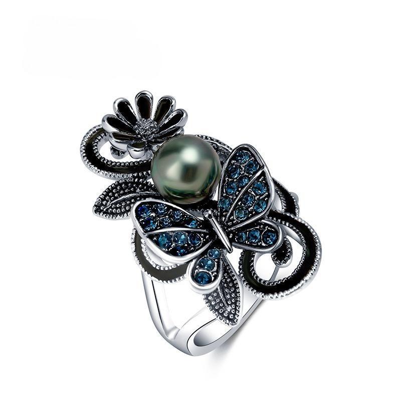 Accessories Simple Ink Blue Pearl Butterfly Diamond Ring New Sale no. 11