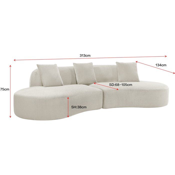 Modular Compressed Sofa - 4 Places - HARRY - Hazelnut Brown Fabric - 313 X 134 X 75 Cm