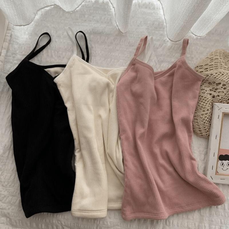 Plus Size Fleece-Lined Slimming Camisole Vest - Extra Thick Sleeveless Top for Autumn/Winter